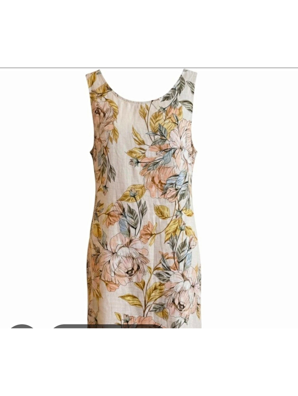 Nicole Miller New York Womens Ivory Linen Floral Scoop Neck Shift Dress sz S